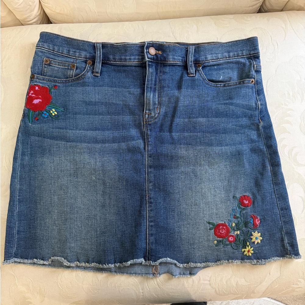 J. Crew Factory Embroidered Denim Mini Skirt
